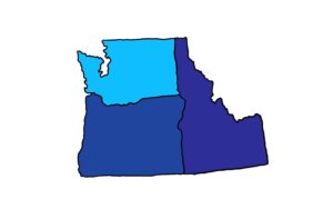 State outlines of Washington Idaho and Oregon with different shades of blue